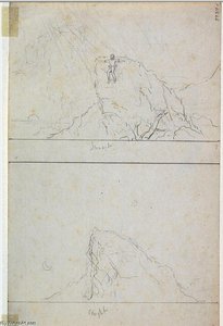 Two Sketches For Prometheus, Sunset And Night — Thomas Cole