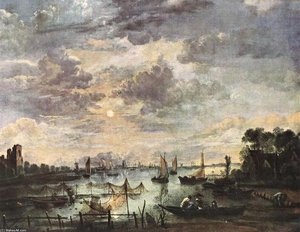 Fishing At Moonlight — Aert Van Der Neer