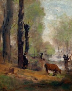 Peasant Woman Watering Her Cow — Jean-baptiste-camille Corot