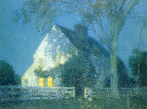 Moolight, The Old House — Frederick Childe Hassam, Impressionist Landscape Painting