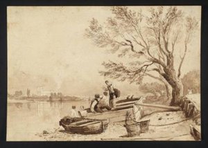 Bathers; Westminster Bridge In The Distance — David Cox