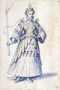 Costume Drawing Of A Female Figure With Torch — Giuseppe Arcimboldo, Renaissance Mannerism