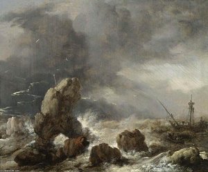Ships Foundering In Stormy Seas — Philips Wouwerman
