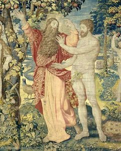 Adam and the God (detail of a tapestry).