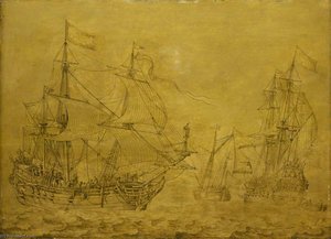 Two Merchant Ships Under Sail In A Moderate Breeze — Willem Van De Velde The Elder, Dutch Golden Age