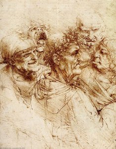 Study Of Five Grotesque Heads — Leonardo Da Vinci, High Renaissance
