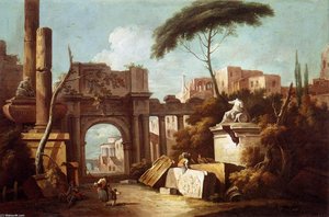 Ancient Ruins with a Great Arch and a Column