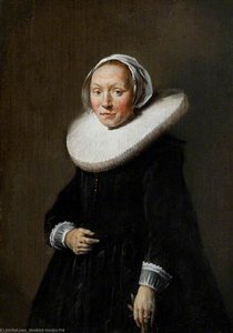 Portrait Of A Woman In Black And A Large Cartwheel Ruff, Holding A Glove — Hendrick Gerritsz Pot