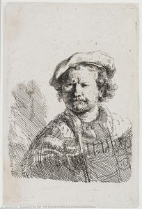 Self Portrait In A Flat Cap And Embroidered Dress — Rembrandt Van Rijn, Dutch Golden Age