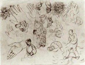 Sheet With Hands And Several Figures — Vincent Willem Van Gogh