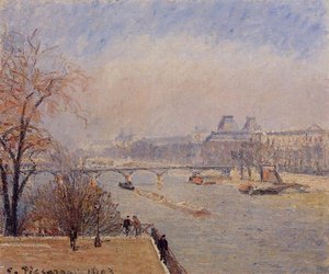 The Louvre, March Mist — Camille Pissarro