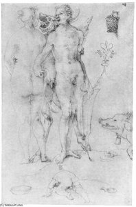 Study Journal, Naked Couple And The Devil — Albrecht Dürer, Renaissance German Draftsmanship