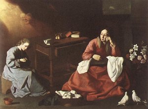 Christ And The Virgin In The House At Nazareth — Francisco De Zurbarán, Spanish Baroque