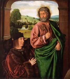 Peter II Duke of Bourbon presented by St. Peter, left hand wing of a triptych