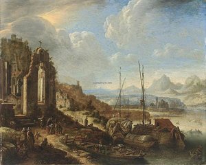 Rhenish River Landscape Capriccio — Herman Saftleven
