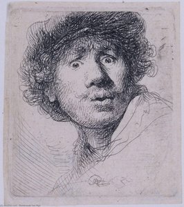 Self Portrait With A Cap, Openmouthed — Rembrandt Van Rijn, Baroque