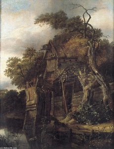 Landschap Met Houten Hut Aan Het Water