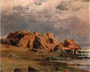 Washerwoman On The Shore — Henri-joseph Harpignies