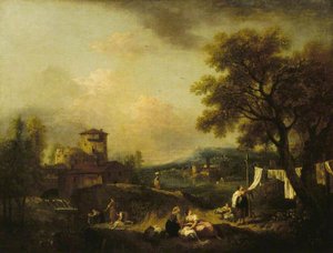 An Italian Landscape With Washerwomen — Francesco Zuccarelli