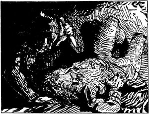 Olav Tryggvasons saga - Kark drep Haakon jarl - C. Krohg