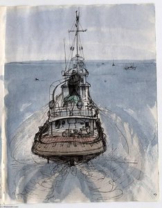 Tugboat Moving Down River — Theodore Hancock