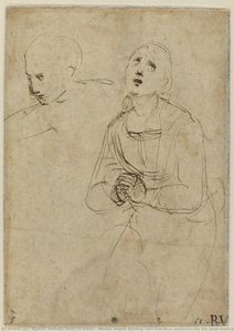 Woman, Draped, Kneeling, Seen From Three Quarters To The Left, Head Raised And Hands Clasped; Man, Seen In The Bust, From Three Quarters To The Left, Right Arm Outstretched. — Raphael