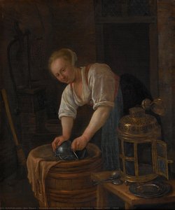 Woman Scouring Metalware, Jan Havicksz. Steen, 1650 - 1660 — Jan Havickszoon Steen