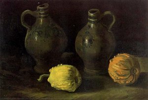Still Life With Two Jars And Two Pumpkins — Vincent Willem Van Gogh, Contemporary Realism