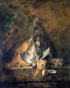 Two Rabbits, A Grey Partridge, Game Bag And Powder Flask — Jean-baptiste-siméon Chardin, Rococo