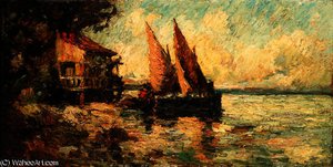 Barques Au Rivage — Adolphe Joseph Thomas Monticelli