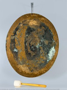 Untitled Etched Gong B-1829 And Gong Print\n\n(pictured: Untitled Etched Gong B-1829) — Val Bertoia