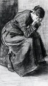 Woman Sitting On A Basket With Head In Hands — Vincent Willem Van Gogh, Contemporary Realism