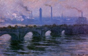 Waterloo Bridge, Overcast Weather — Claude Monet, Impressionist Landscape Painting