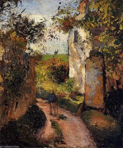 A Peasant In The Lane At L_hermitage, Pontoise. — Camille Pissarro