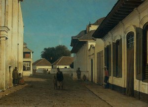 Een straat in het oude deel van Batavia, Jan Weissenbruch (attributed to), c. 1860 - c. 1880
