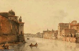 View Of Tea Tiber Looking Towards Tea Churches Of San Spirito Napoletani Dei Dei And San Giovanni Fiorentini — Victor Jean Nicolle