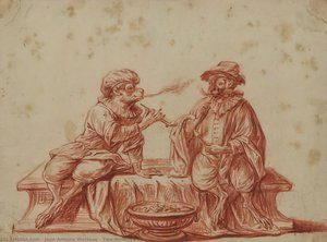 Two Monkeys In Costume, Smoking — Jean-antoine Watteau