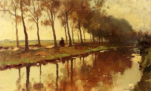A Peasant Woman On A Path Along A Canal — Cornelis Vreedenburgh, Impressionism