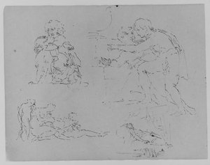 Child With Dog; Two Figures In Encounter; Two Figures And Child Attending To Dying Male; Figure On Deathbed — Thomas Sully