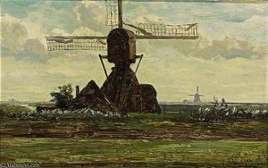 A Mill In A Polder Landscape Near Abcoude — Paul Joseph Constantine Gabriel