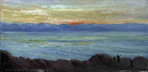 Landscape With A Lake Surrounded By Mountains With Figures At Sunset — Caroline Emily Gray Hill