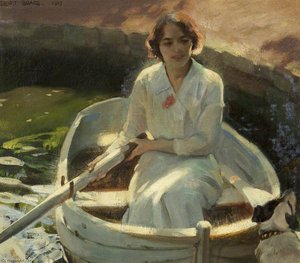 Study of a Young Girl in a Rowing Boat with a Dog