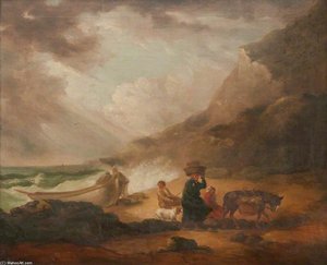 A Stormy Seashore Scene — George Morland