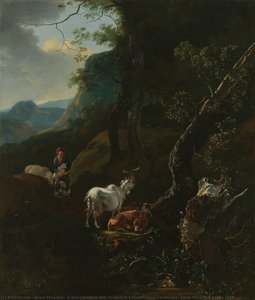 A Sherpherdess With Animals In A Mountainous Landscape, Adam Pijnacker, 1649 - 1673 — Adam Pynacker