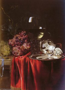A Still Life of Grapes, a Roemer, a Silver Ewer And a Plate
