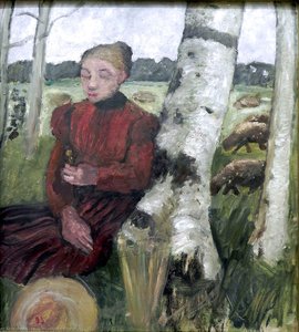 Girl Resting On Birch Trunk — Paula Modersohn-becker