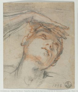 Young Man’s Head With His Right Hand On His Face (for “assumption Of The Virgin”, Milano, Collezione Castelbarco Albani) — Federico Fiori Barocci, Baroque