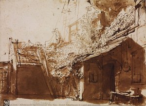 Dutch Farmhouse In Light And Shadow — Rembrandt Van Rijn, Baroque
