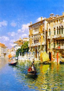 Gondoliers In Front Of The Palazzo Cavalli Franchetti, Venice — Rubens Santoro