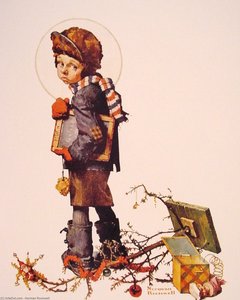 Little Boy Holding Chalk Board — Norman Rockwell